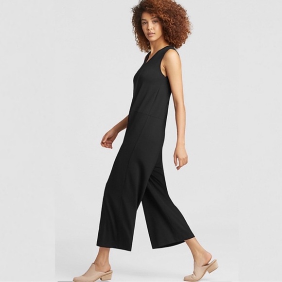Eileen Fisher Pants - Elieen Fisher Black VISCOSE JERSEY WIDE-LEG JUMPSUIT Size L